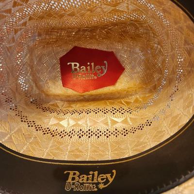 Bailey natural colored straw cowboy hat, size 7 1/2 with hat