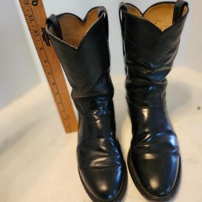 Three pair of Cowboy boot and wooden boot jack