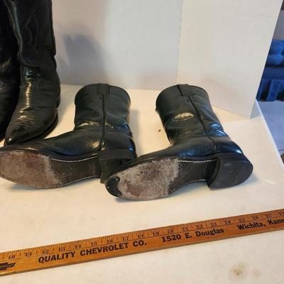 Three Pair of cowboy boots and Boot brush