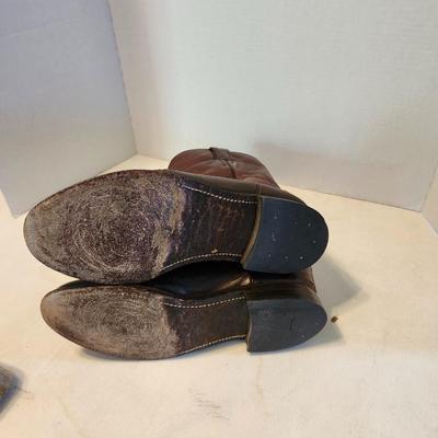 Three Pair of cowboy boots and Boot brush