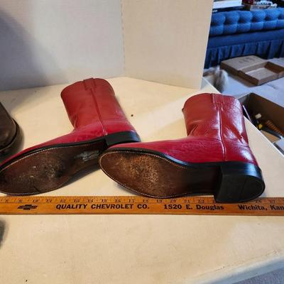 Three Pair of cowboy boots and Boot brush
