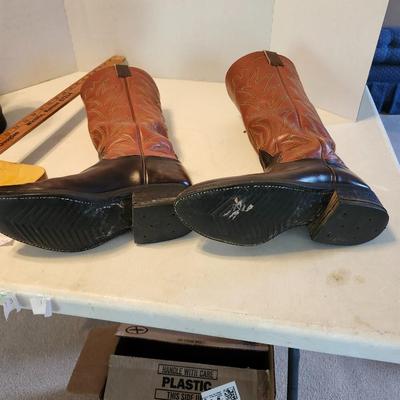 Three Pair of cowboy boots and Boot brush