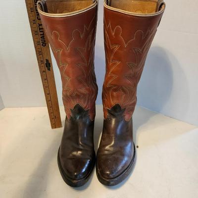 Three Pair of cowboy boots and Boot brush