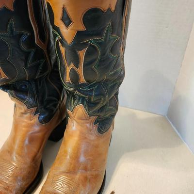 Three Pair of cowboy boots and Boot brush