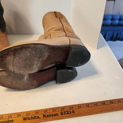 Three Pair of cowboy boots and Boot brush
