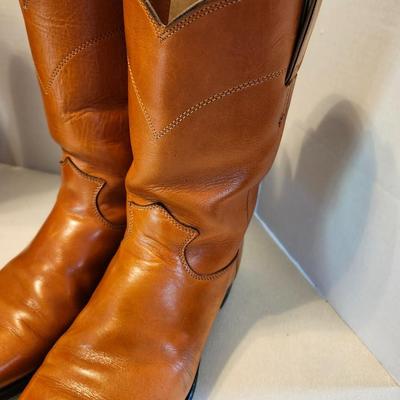 Three Pair of cowboy boots and Boot brush