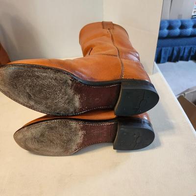 Three Pair of cowboy boots and Boot brush