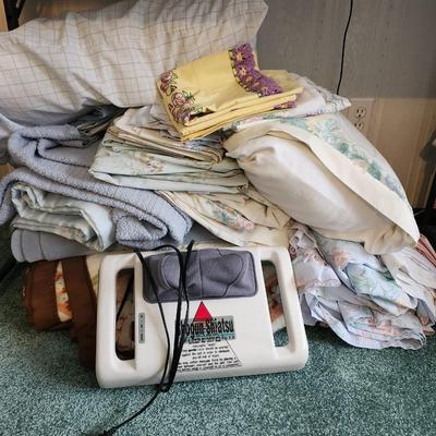 Massager, blankets, pillows ,linens lot