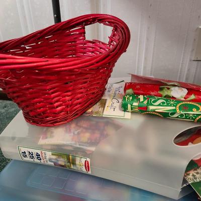 gift wrapping lot and basket and bins