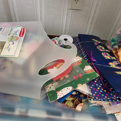 gift wrapping lot and basket and bins