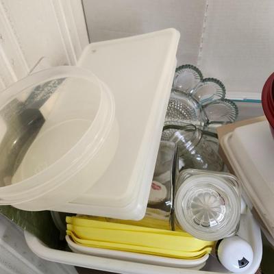 Kitchen plastic food containers including some Tupperware and other accessories