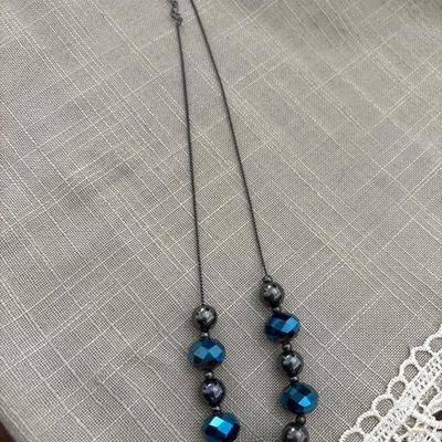 Blue beaded on silver tone necklace
