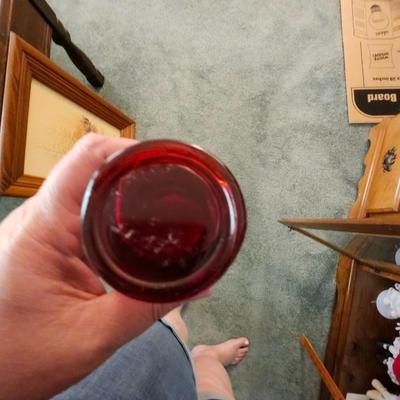 Red glass lot MCM toothpitch holder, Ruby Flash Creamer pitcher