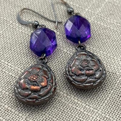 Blue and purple stone dangling earrings