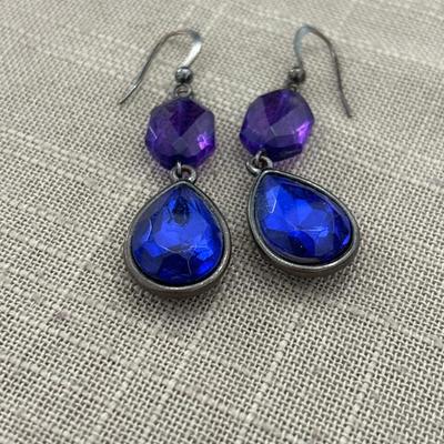 Blue and purple stone dangling earrings