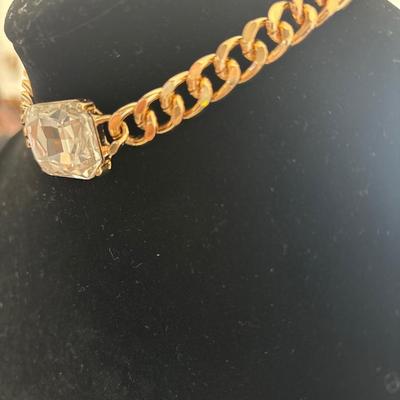 Gold toned chain and Crystal diamond collar