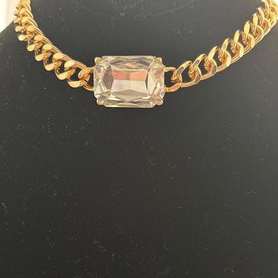 Gold toned chain and Crystal diamond collar