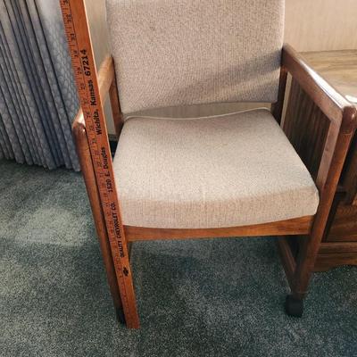 Two end tables, Lamp, wall art picture, Chair on rollers