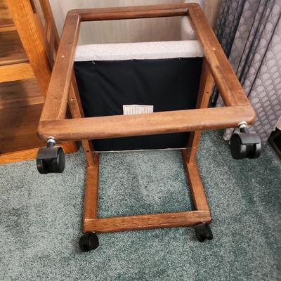 Two end tables, Lamp, wall art picture, Chair on rollers