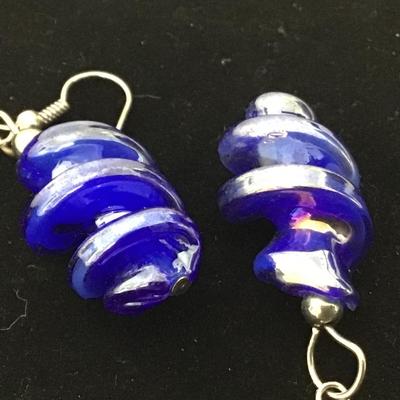 Cobalt Blue Glass Swirl Earrings