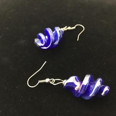 Cobalt Blue Glass Swirl Earrings