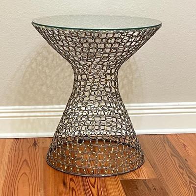 Metal Squares Accent Table With Glass Top