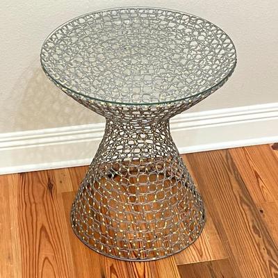 Metal Squares Accent Table With Glass Top