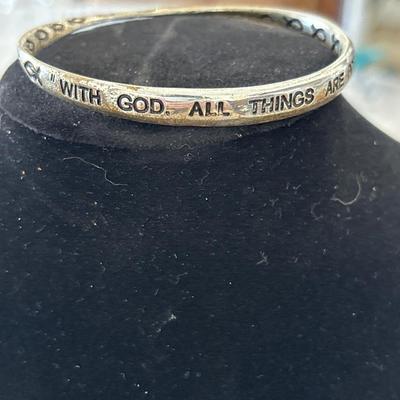 New With God All Things are Possible Twist Bangle Bracelet Silver tone Christian
