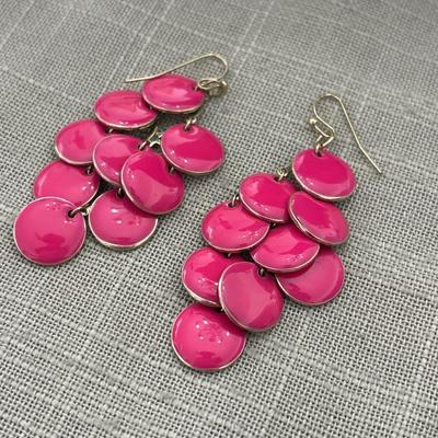 Cascade Chandelier Earrings with Hot Pink Mussel Shell; Long, Lightweight Boho; Pearlescent, Shimmery Beach Dangle Drops; Elegant, Glossy