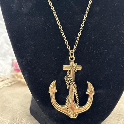 Long Silver Chain tone Necklace with Extra Large Anchor