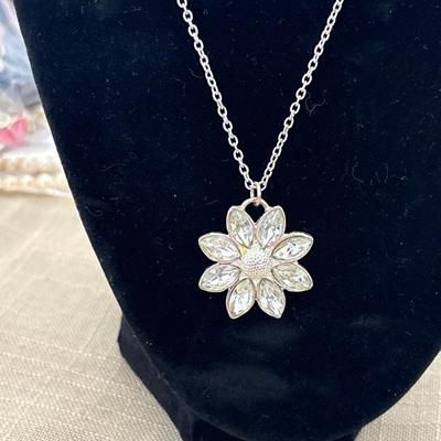 RMN silver tone flower necklace and earrings