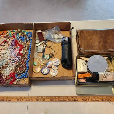 Watch, jewelry, pocket knives, political buttons, etc lot