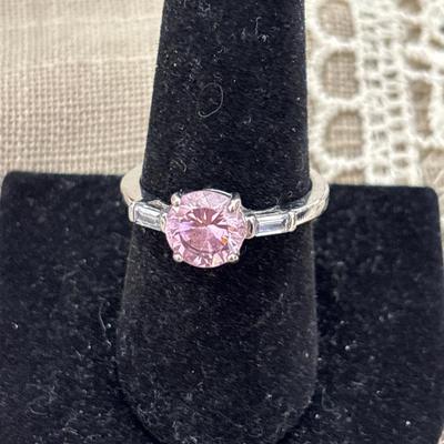 Light pink gem silver tone ring