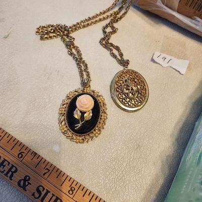 Jewelry, including Vintage Hat / Stick Pin and Vintage statement double sided framed mirror single rose oval pendant