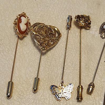 Jewelry, including Vintage Hat / Stick Pin and Vintage statement double sided framed mirror single rose oval pendant