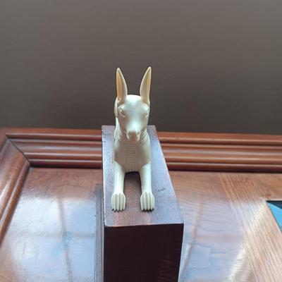VINTAGE EGYPTIAN ANUBIS MOUNTED ON A BLOCK OF WOOD