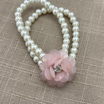 White pearl pink heart fashion beaded bracelet