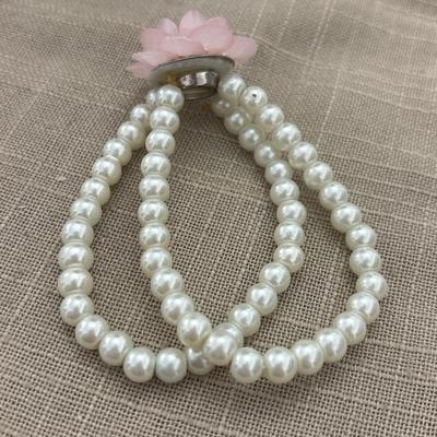 White pearl pink heart fashion beaded bracelet
