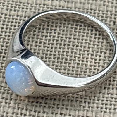 Silver tone opal ring