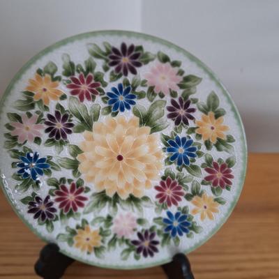 Vintage Ando Cloisonne Plate with Pretty floral design Made in Japan