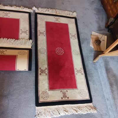 2 MATCHING CHINOISERIE STYLE, THICK WOOL RUGS