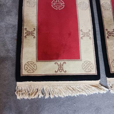 2 MATCHING CHINOISERIE STYLE, THICK WOOL RUGS