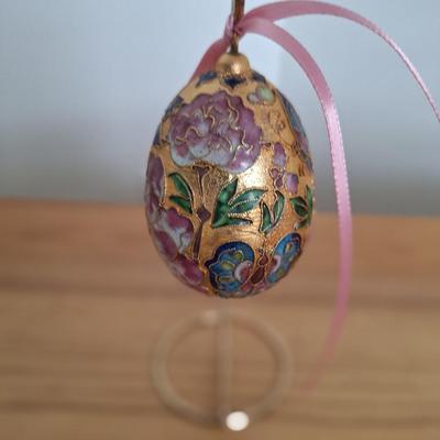 Vintage 1970s Cloisonne Egg Gold Medal and Enamel Easter egg Christmas ornament