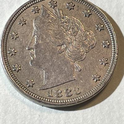 1883 NO CENTS VARIETY EXTRA FINE CONDITION/CLEANED LIBERTY V-NICKEL AS PICTURED.