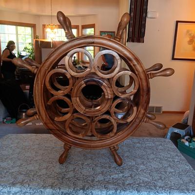 UNIQUE NAUTICAL WOODEN SHIP WHEEL WINE RACK