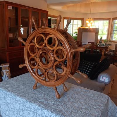 UNIQUE NAUTICAL WOODEN SHIP WHEEL WINE RACK