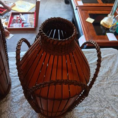 2 BAMBOO AND RATTAN FLOOR VASES
