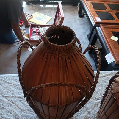 2 BAMBOO AND RATTAN FLOOR VASES