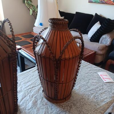 2 BAMBOO AND RATTAN FLOOR VASES