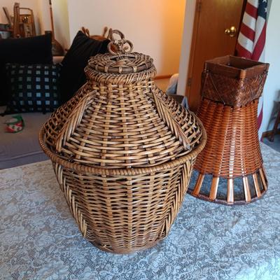 2 LARGE HAND WOVEN BASKETS